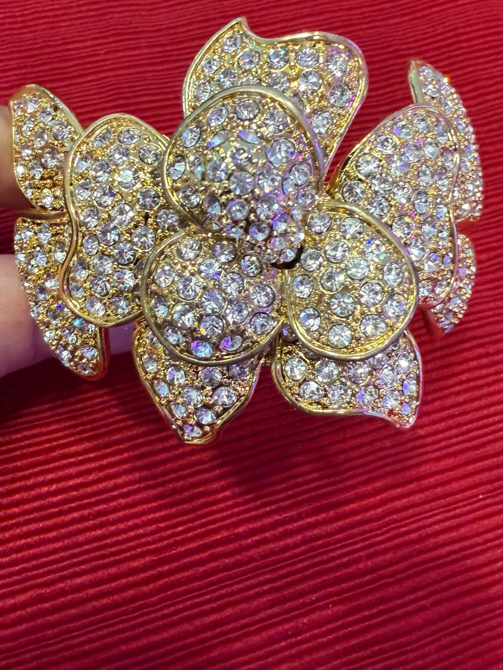 Park Lane Gold Crystal Flower Statement Hinged Bangle Bracelet